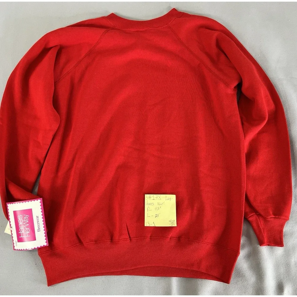 Vintage Hanes Her Way Sweatshirt Womens L Red Crewneck Pullover Made USA 90s NWT